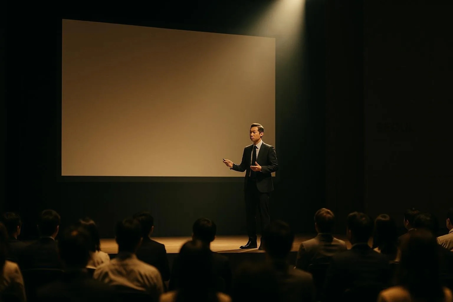 A speaker presenting on stage